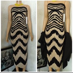 Elegant Gold And Black Midi Dress
